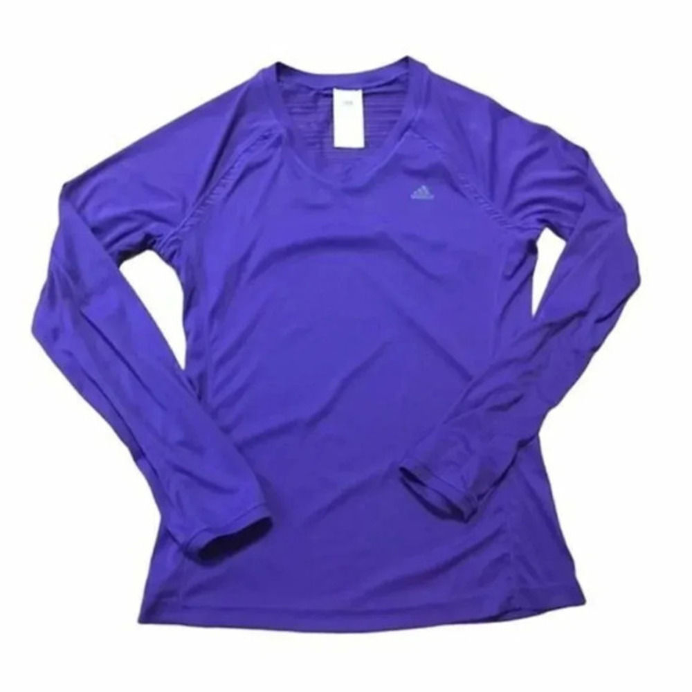 Adidas Clima Cool Womens Fitted V-Neck Long Sleeve Purple Size Small